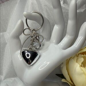 Silver Heart Charm Key & Card Holder Keychain